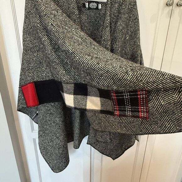 Vintage Chameleon Herringbone Patchwork Wool Cape Poncho One Size - Picture 1 of 5